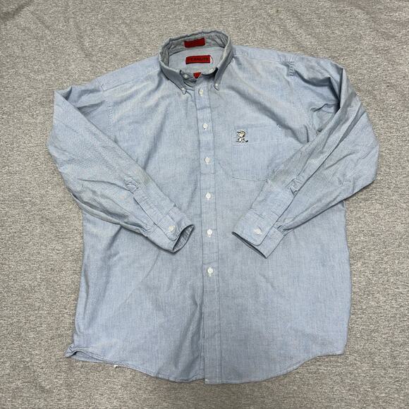 Vintage Peanuts Snoopy Golf Long Sleeve Shirt Adult 16.5 34/35 Blue Made in USA - Picture 1 of 9